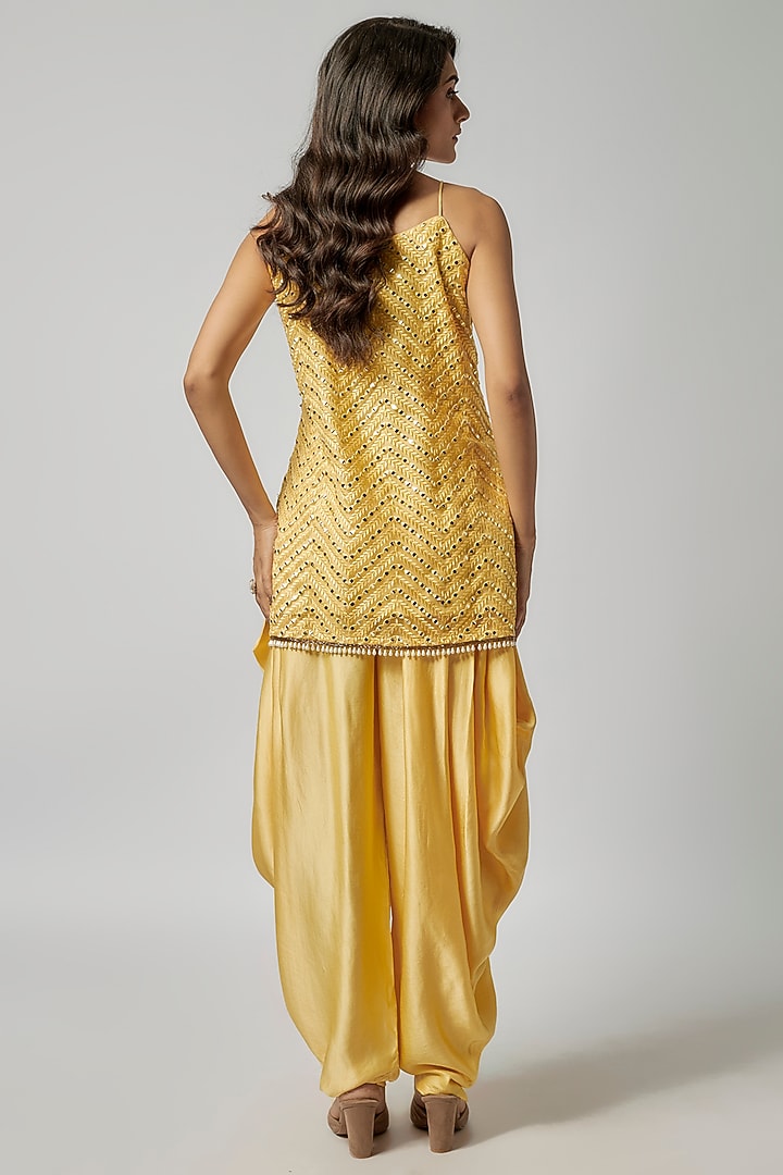 Yellow Satin Dupion Dhoti Set by Kriti Bapna at Pernia's Pop Up Shop