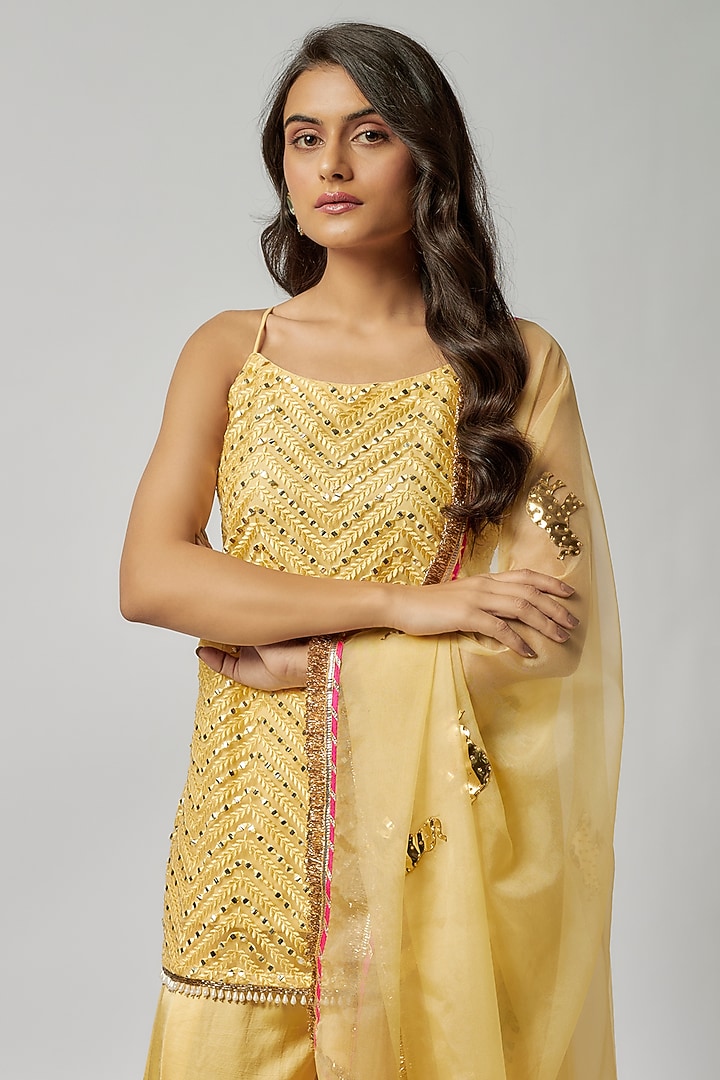 Yellow Satin Dupion Dhoti Set by Kriti Bapna at Pernia's Pop Up Shop