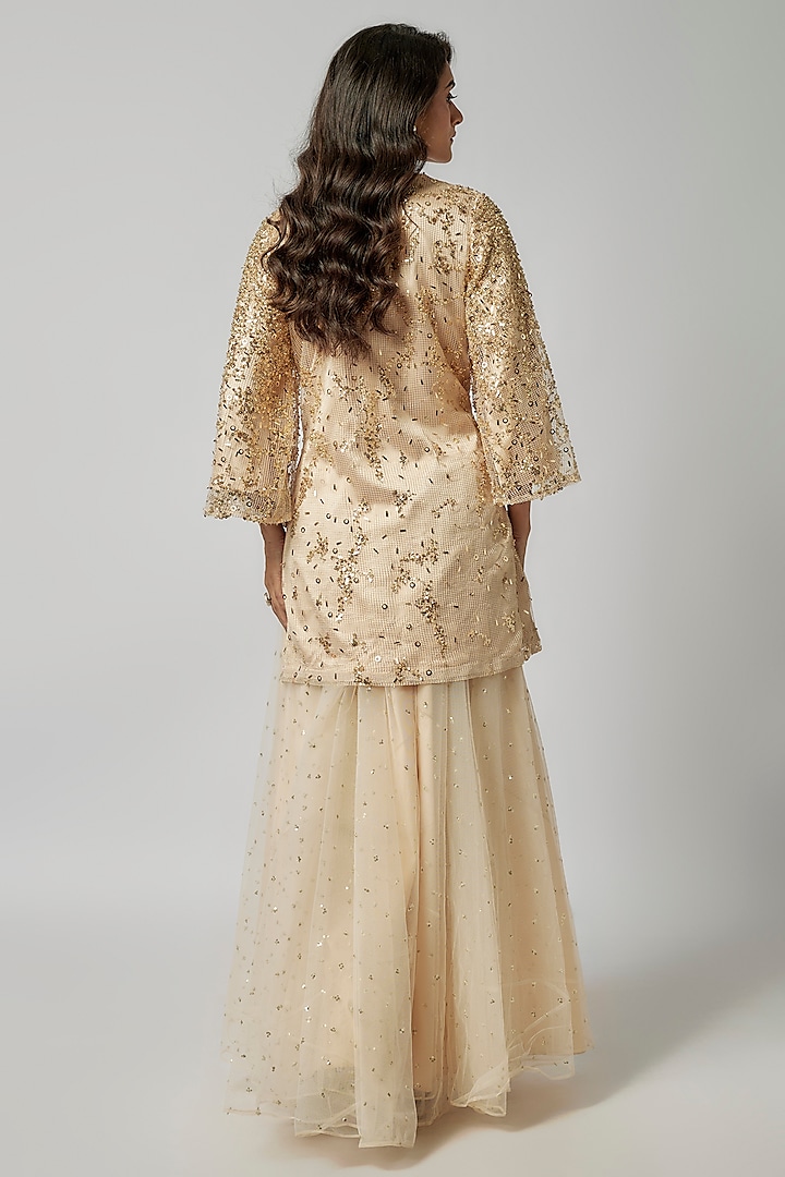 Gold Organza Embroidered Party Wear Sharara Set by Kriti Bapna at Pernia's Pop Up Shop