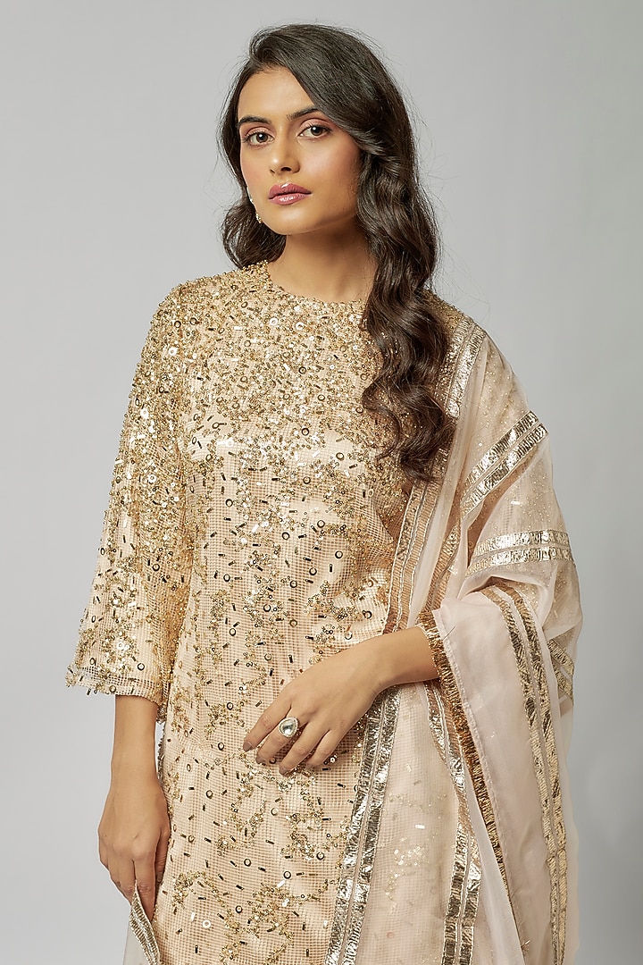 Gold Organza Embroidered Party Wear Sharara Set by Kriti Bapna at Pernia's Pop Up Shop