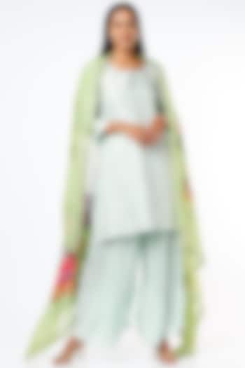 Mint Green Gota Striped & Embroidered Kurta Set by Kriti Bapna