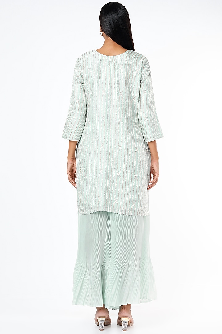 Mint Green Gota Striped & Embroidered Kurta Set by Kriti Bapna at Pernia's Pop Up Shop