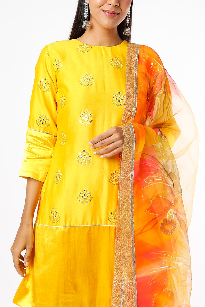 Bright Yellow Embroidered Kurta Set by Kriti Bapna at Pernia's Pop Up Shop