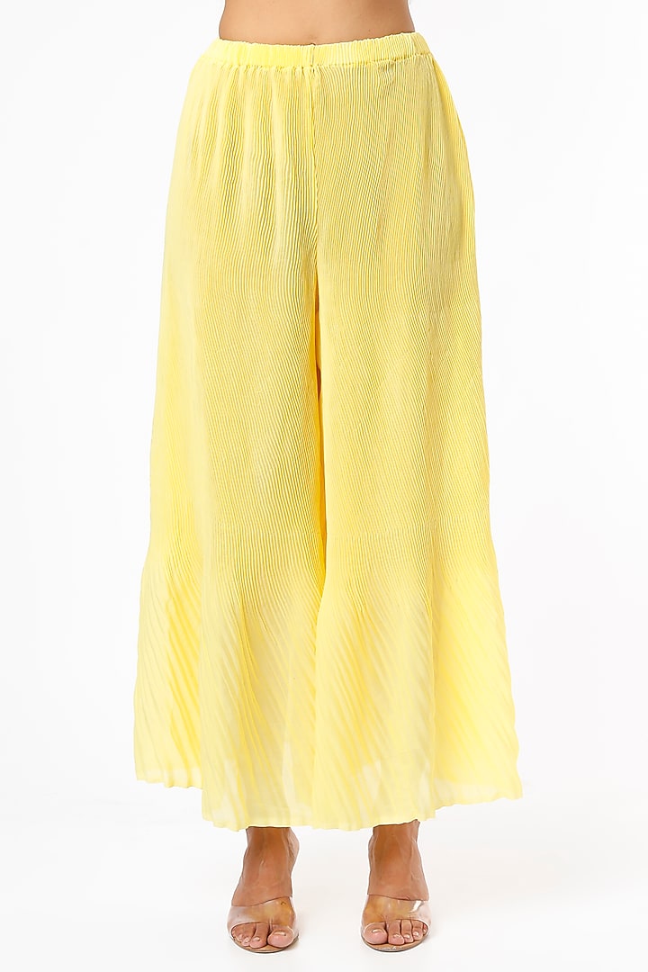 Pale Yellow Gota Striped & Embroidered Kurta Set by Kriti Bapna at Pernia's Pop Up Shop