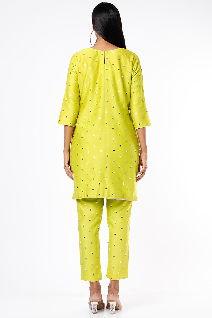 Lime Green Mirror Embroidered Kurta Set by Kriti Bapna at Pernia's Pop Up Shop