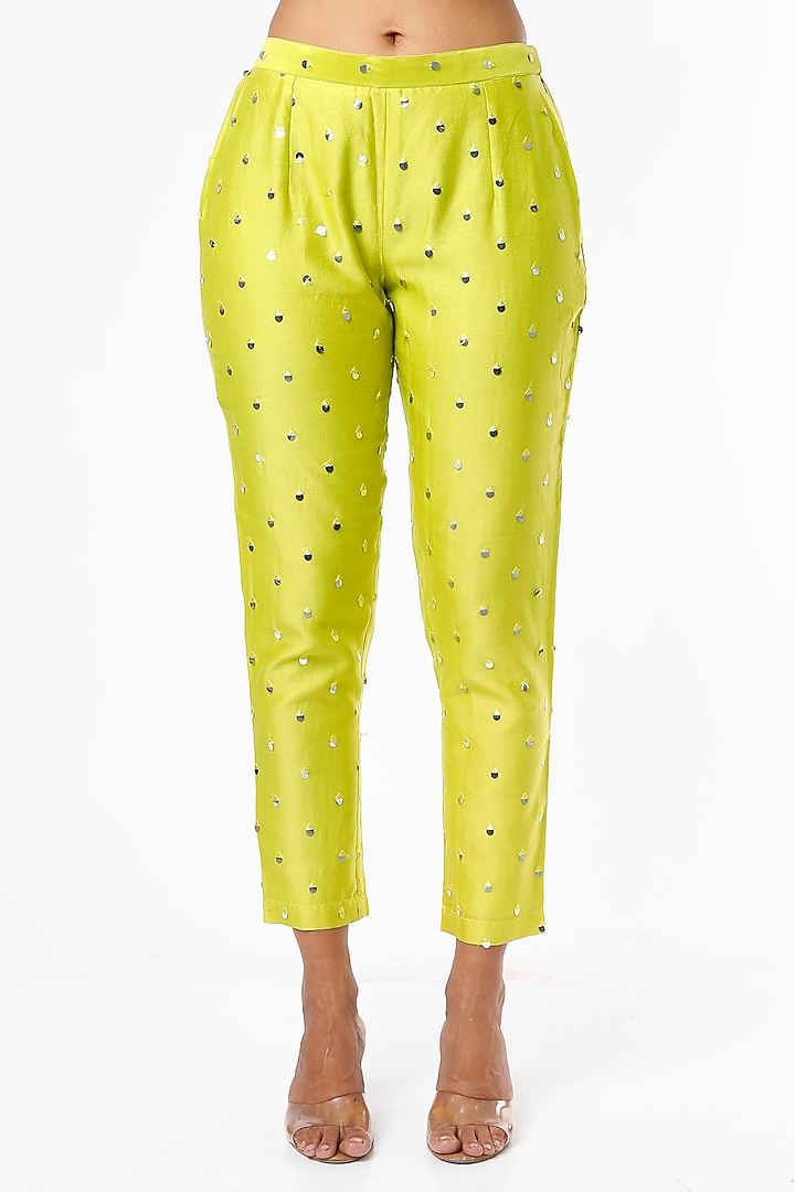 Lime Green Mirror Embroidered Kurta Set by Kriti Bapna at Pernia's Pop Up Shop