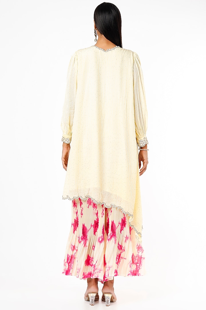 Pastel Yellow Embroidered Asymmetrical Kurta Set by Kriti Bapna at Pernia's Pop Up Shop