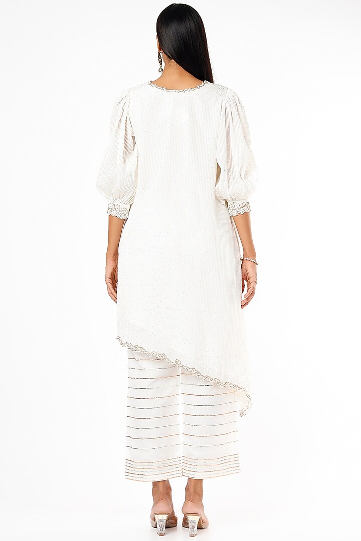 White Embroidered Asymmetrical Kurta Set by Kriti Bapna at Pernia's Pop Up Shop
