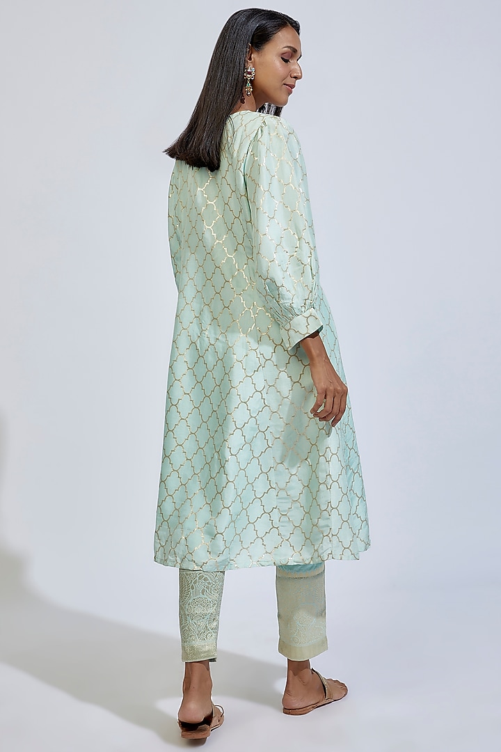 Mint Dupion Brocade Embroidered Kurta Set by Kriti Bapna at Pernia's Pop Up Shop