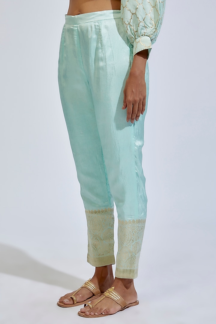 Mint Dupion Brocade Embroidered Kurta Set by Kriti Bapna at Pernia's Pop Up Shop