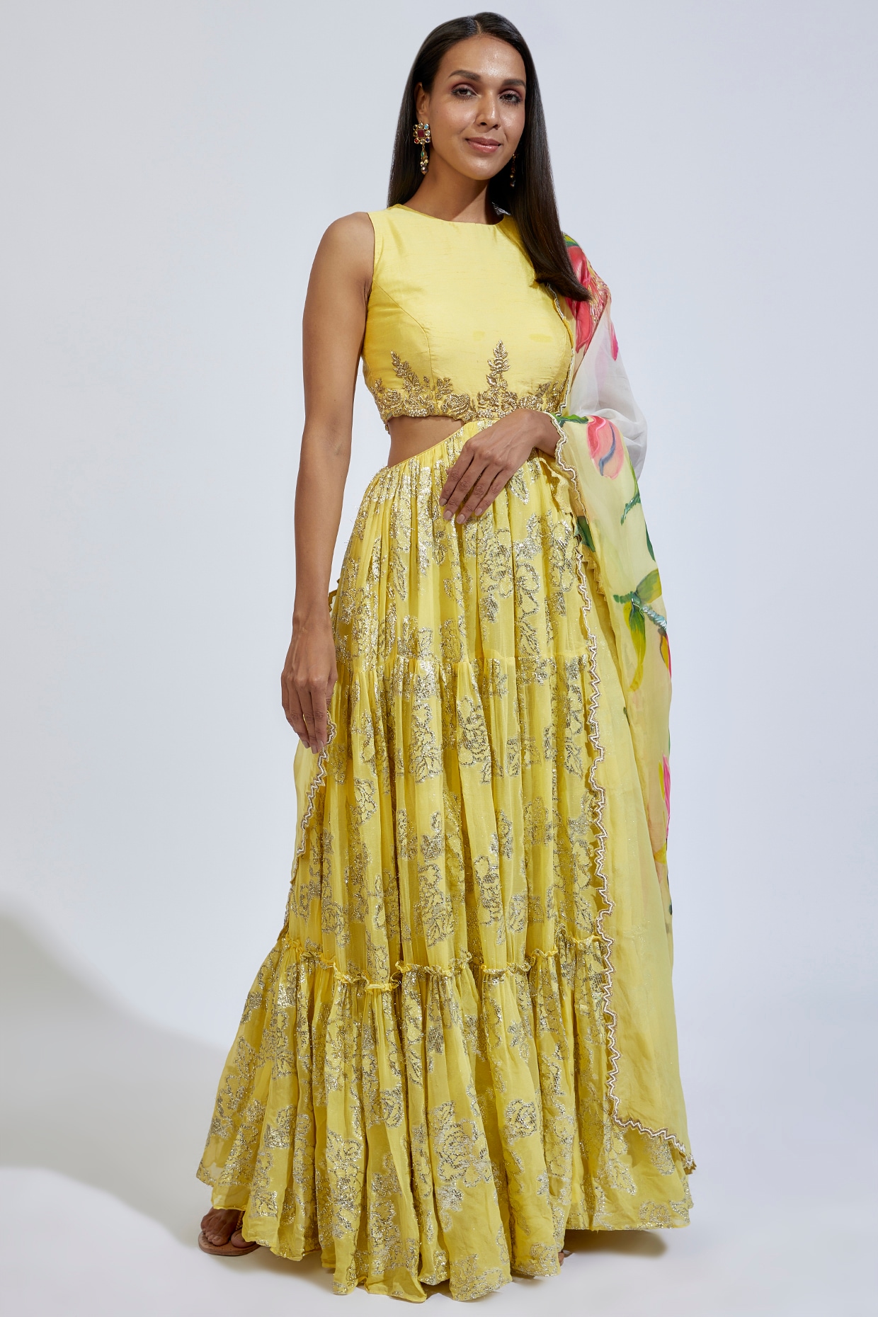 Kriti Bapna Yellow Silk & Georgette Embroidered Anarkali Set