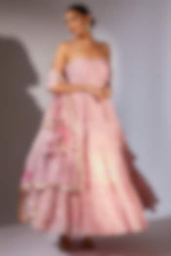 Pink Viscose Organza Embroidered Party Wear Anarkali by Kriti Bapna at Pernia's Pop Up Shop