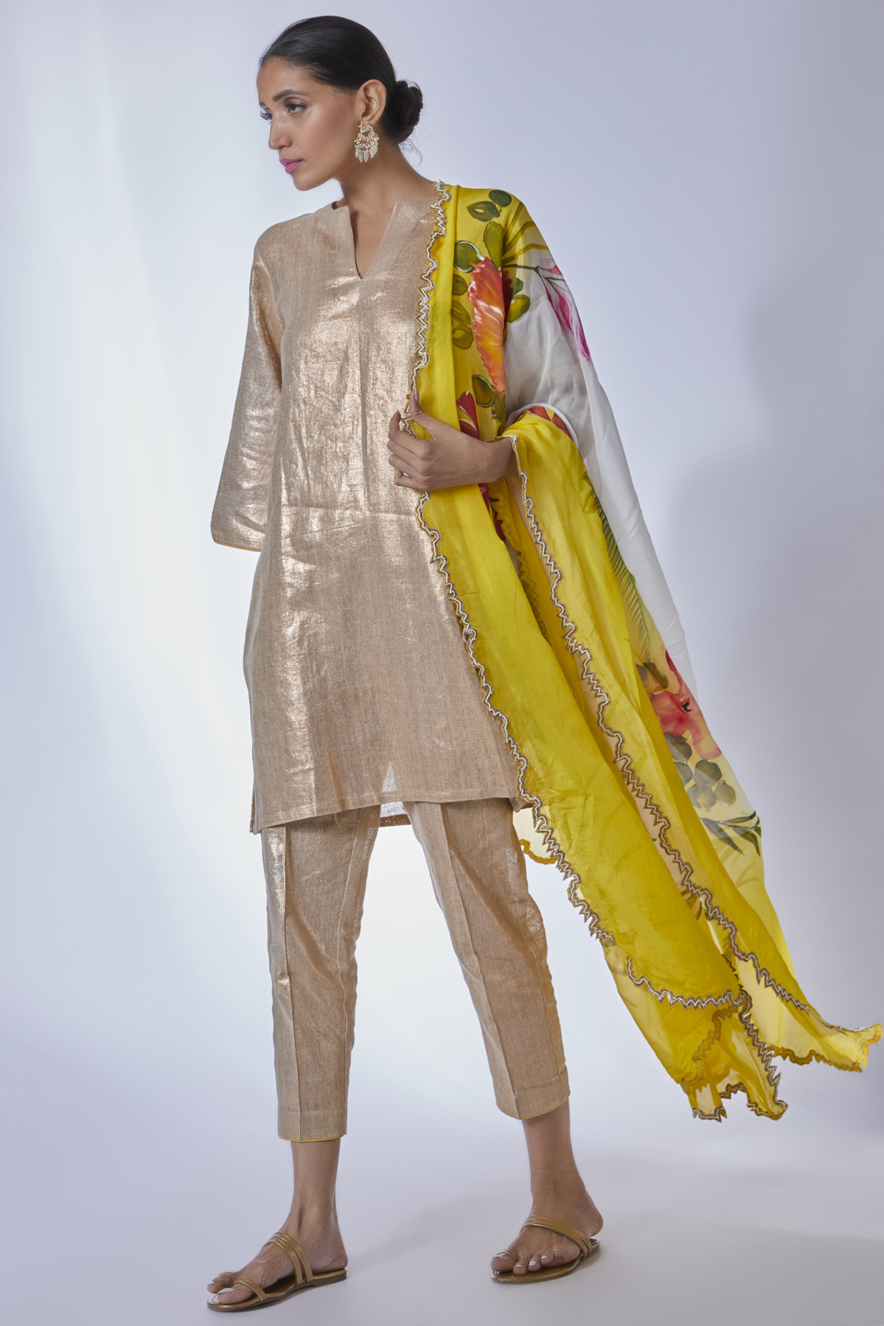 Gold Cotton Kurta Set by Kriti Bapna at Pernia's Pop Up Shop