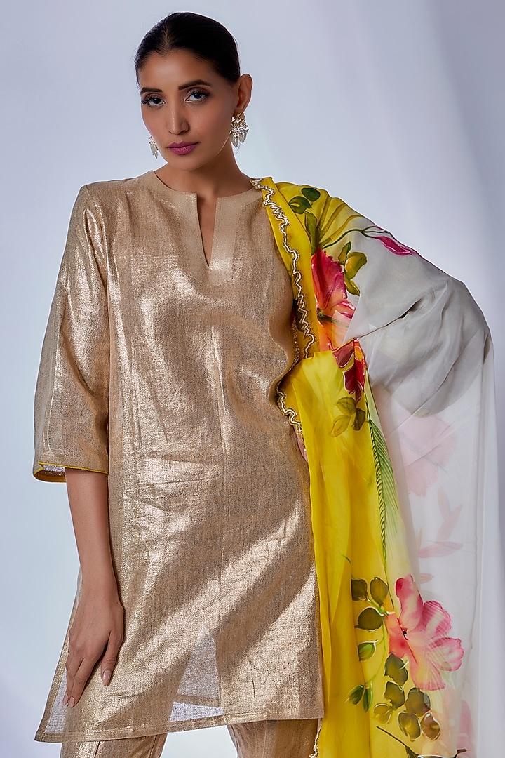 Gold Cotton Kurta Set by Kriti Bapna at Pernia's Pop Up Shop