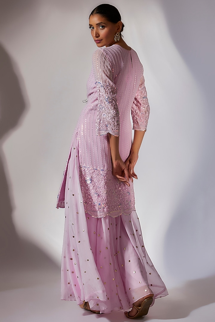 Pink Georgette Embroidered Striped Kurta Set by Kriti Bapna at Pernia's Pop Up Shop