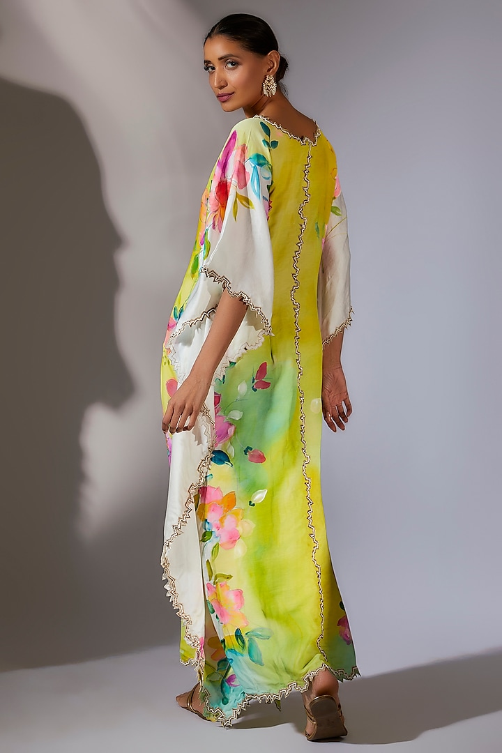 Multi-Colored Silk Satin Embroidered Handpainted Kaftan by Kriti Bapna at Pernia's Pop Up Shop