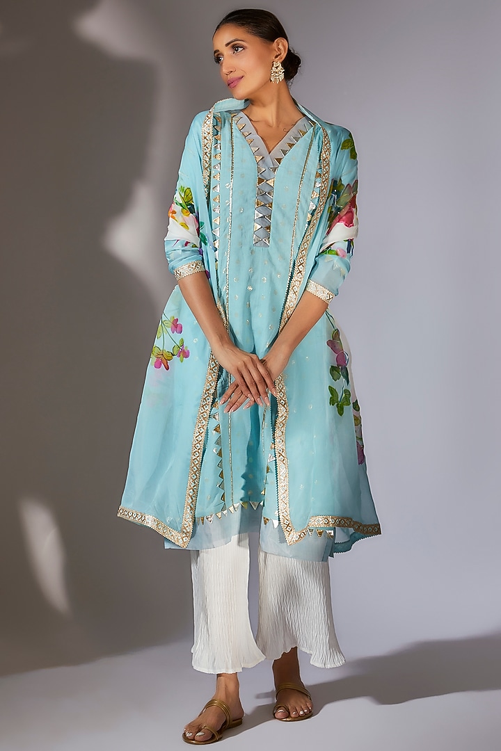 Blue Cotton Kurta Set by Kriti Bapna at Pernia's Pop Up Shop