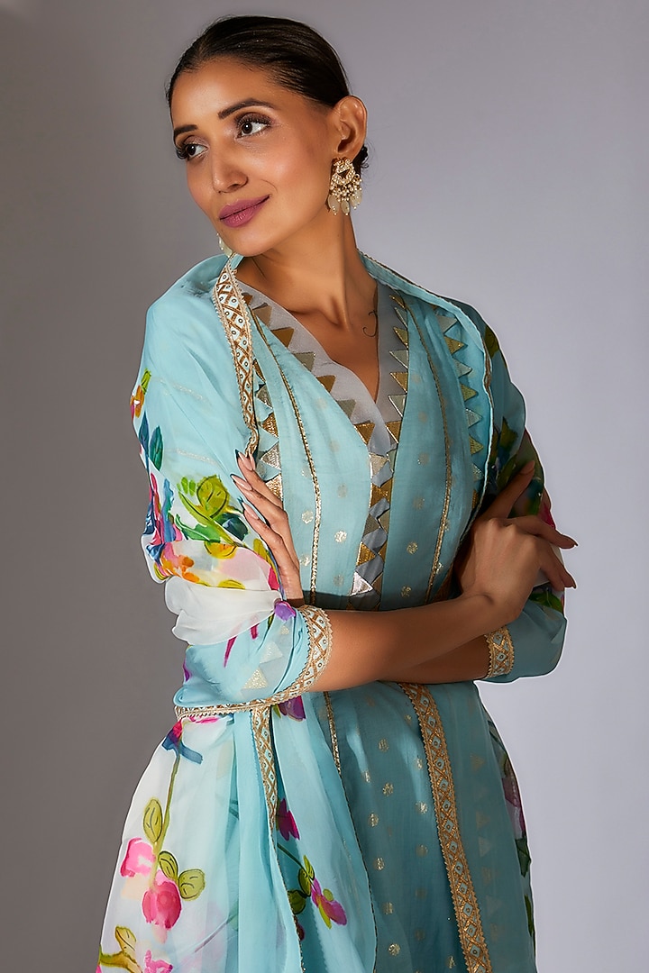 Blue Cotton Kurta Set by Kriti Bapna at Pernia's Pop Up Shop