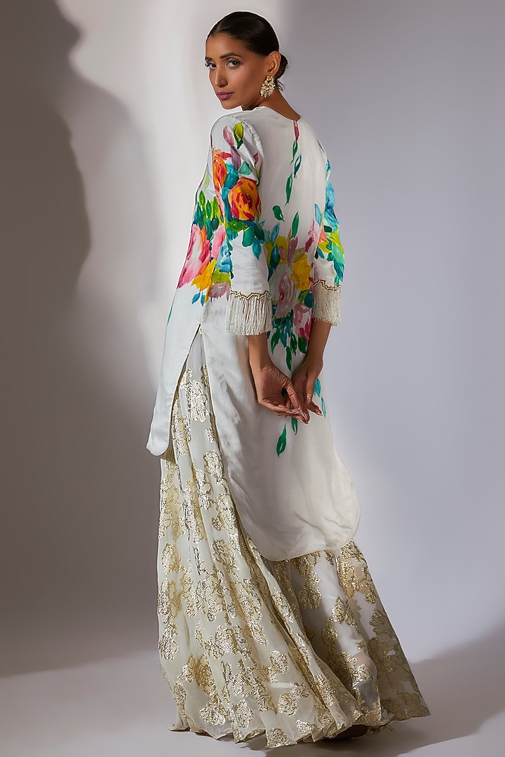 Ivory Dupion Handpainted High-Low Kurta Set by Kriti Bapna at Pernia's Pop Up Shop