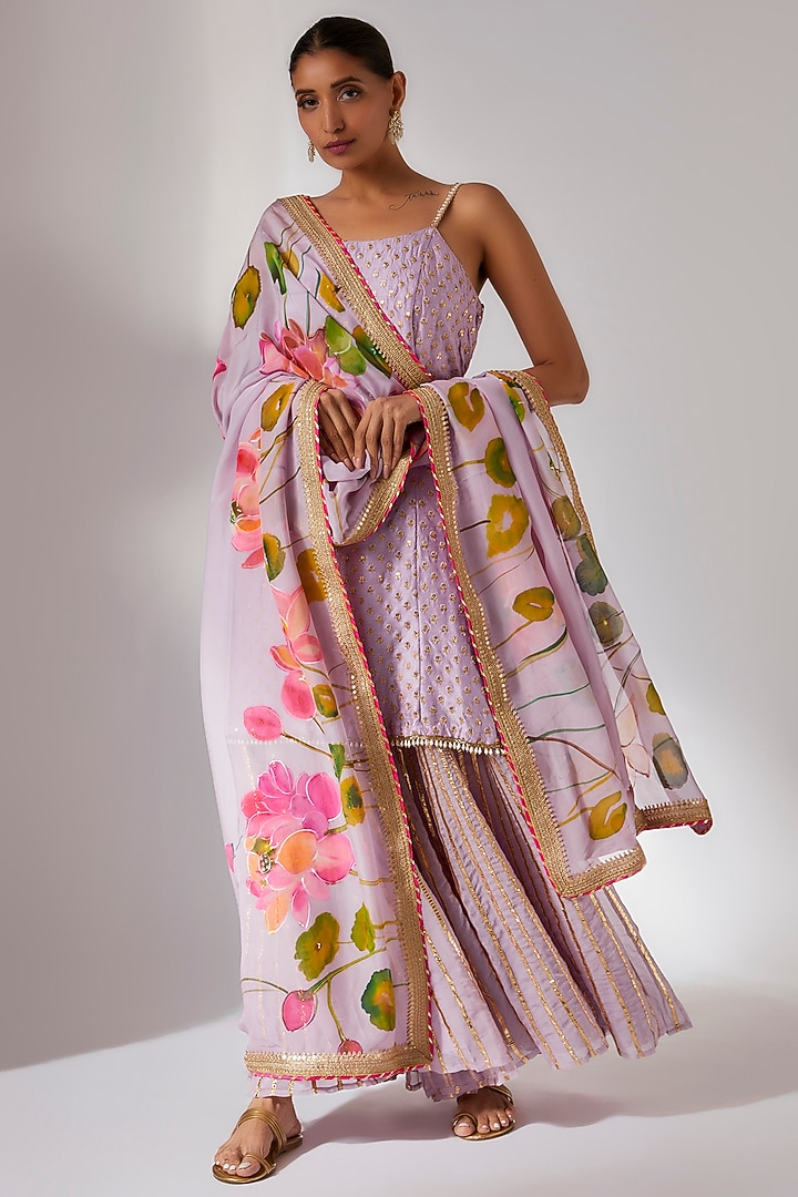 Purple Silk Embroidered Kurta Set by Kriti Bapna at Pernia's Pop Up Shop