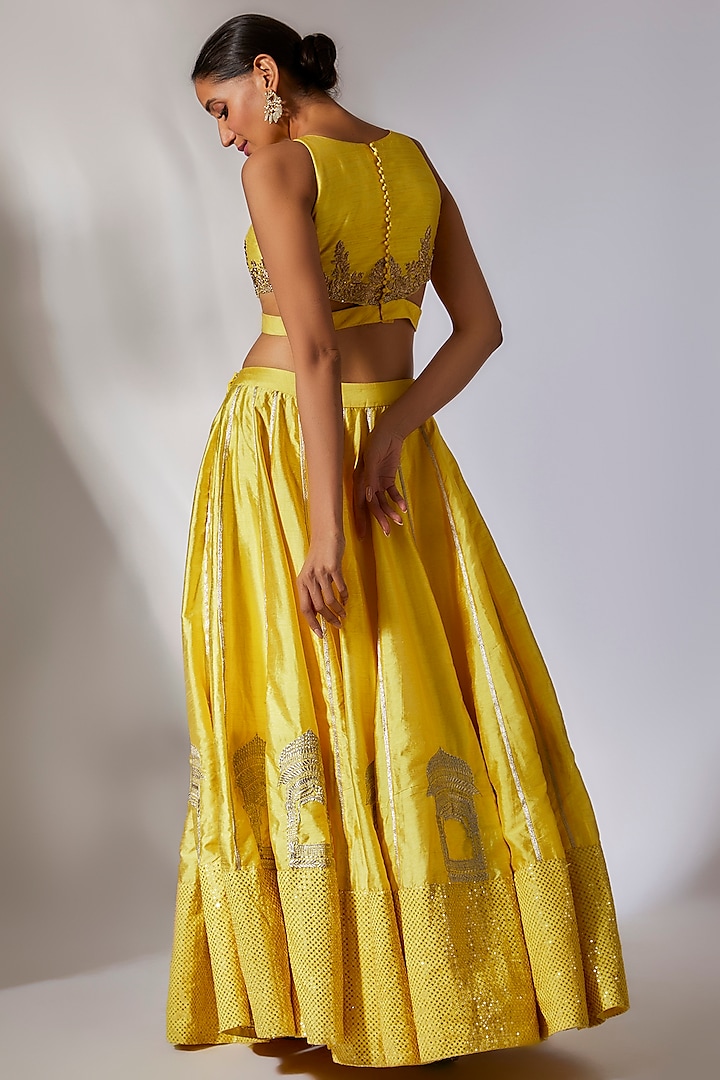 Yellow Silk Embroidered Wedding Lehenga Set by Kriti Bapna at Pernia's Pop Up Shop