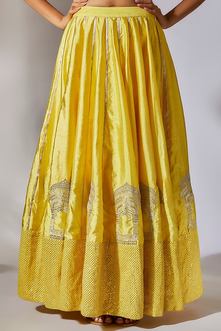 Yellow Silk Embroidered Wedding Lehenga Set by Kriti Bapna at Pernia's Pop Up Shop