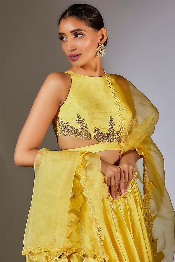 Yellow Silk Embroidered Wedding Lehenga Set by Kriti Bapna at Pernia's Pop Up Shop