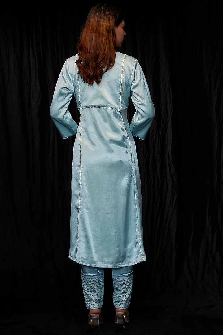 Blue Cotton Satin Kurta Set by Kriti Bapna at Pernia's Pop Up Shop