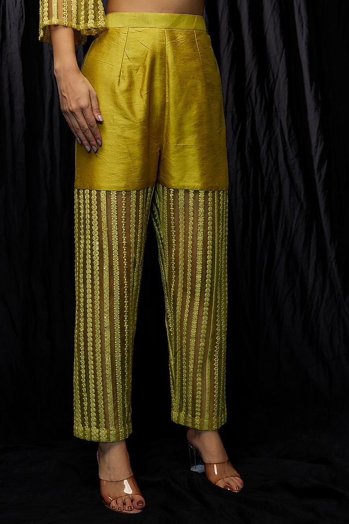 Olive Net Embroidered Kurta Set by Kriti Bapna at Pernia's Pop Up Shop