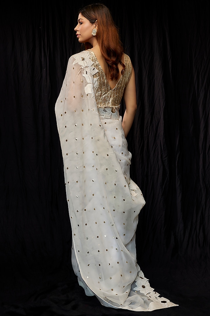 White Viscose Organza Party Wear Saree Set by Kriti Bapna at Pernia's Pop Up Shop