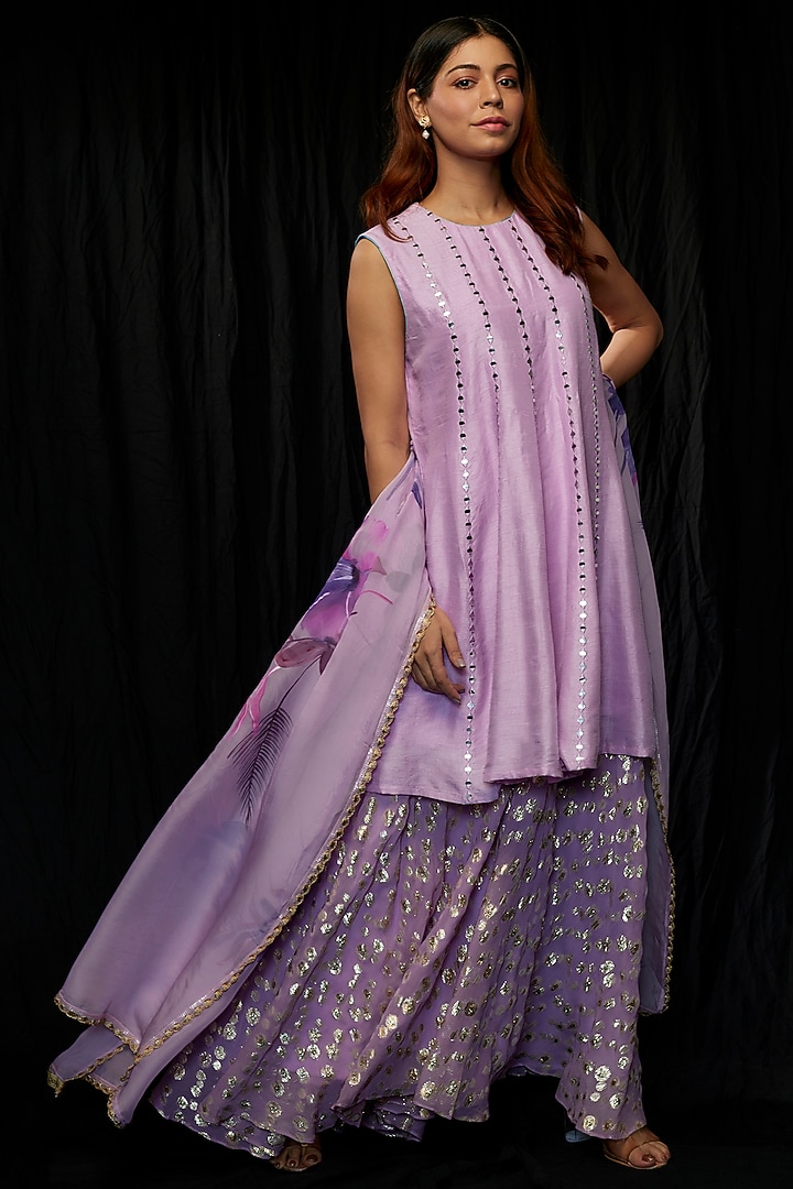 Purple Georgette Party Wear Sharara Set by Kriti Bapna at Pernia's Pop Up Shop