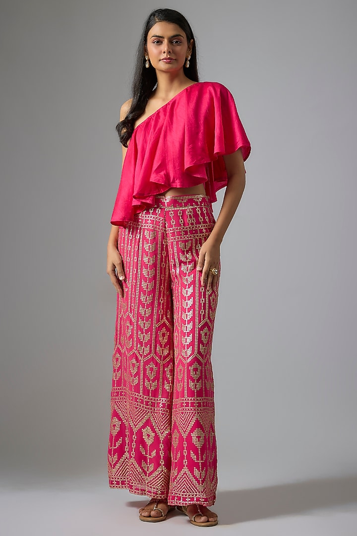 Pink Silk Sequins Embroidered Pant Set by Kriti Bapna at Pernia's Pop Up Shop