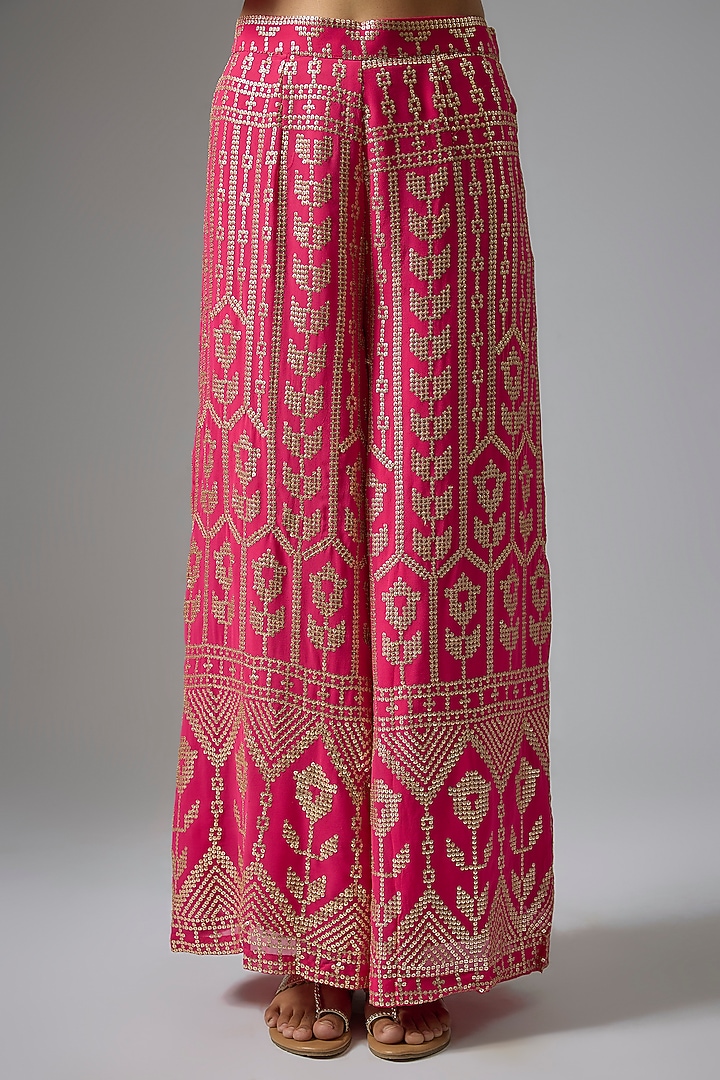 Pink Silk Sequins Embroidered Pant Set by Kriti Bapna at Pernia's Pop Up Shop