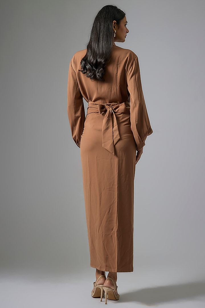 Brown Double Georgette Tie-Up Skirt Set by Kriti Bapna at Pernia's Pop Up Shop