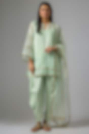 Mint Green Organza Sequins Embroidered Kurta Set by Kriti Bapna at Pernia's Pop Up Shop