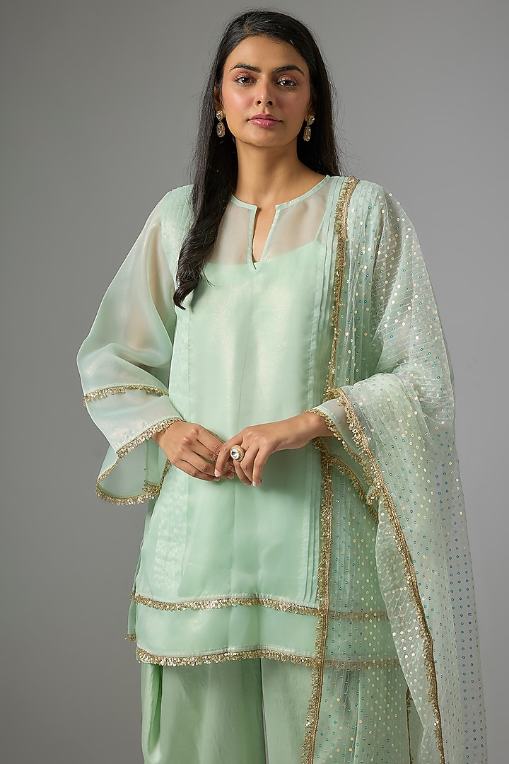 Mint Green Organza Sequins Embroidered Kurta Set by Kriti Bapna at Pernia's Pop Up Shop
