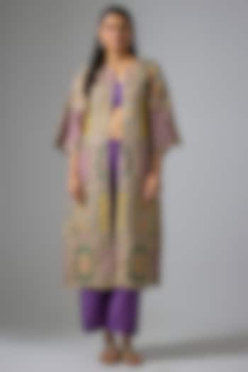 Purple Silk Hand & Machine Embroidered Jacket Set by Kriti Bapna at Pernia's Pop Up Shop
