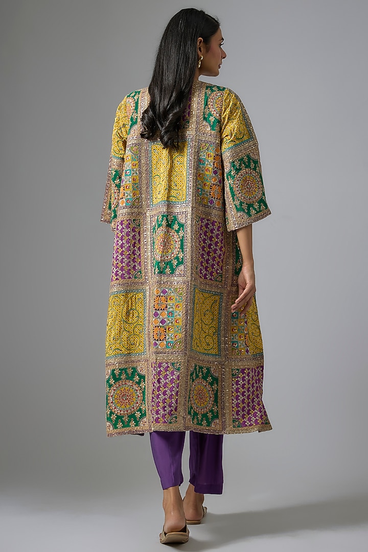 Purple Silk Hand & Machine Embroidered Jacket Set by Kriti Bapna at Pernia's Pop Up Shop