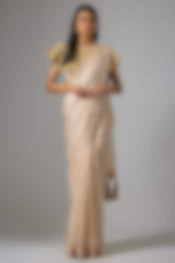 Gold Shimmer Organza Dori Embroidered Party Wear Saree Set by Kriti Bapna at Pernia's Pop Up Shop