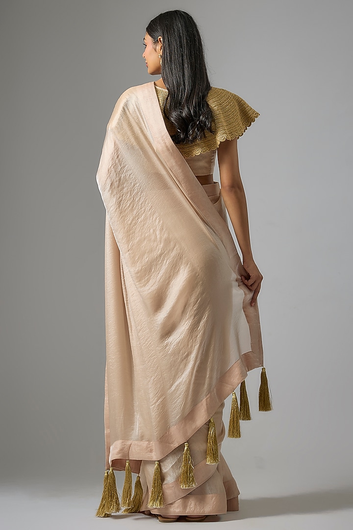 Gold Shimmer Organza Dori Embroidered Wedding Saree Set by Kriti Bapna at Pernia's Pop Up Shop