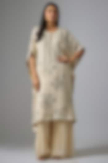 Beige Georgette Sequins Embroidered & Printed Kurta Set by Kriti Bapna at Pernia's Pop Up Shop