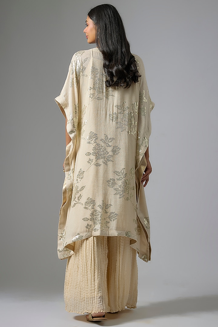 Beige Georgette Sequins Embroidered & Printed Kurta Set by Kriti Bapna at Pernia's Pop Up Shop