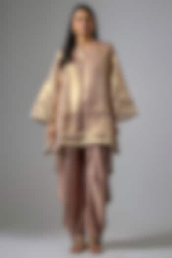 Brown & Gold Shimmer Organza Foil Embroidered Kurta Set by Kriti Bapna at Pernia's Pop Up Shop