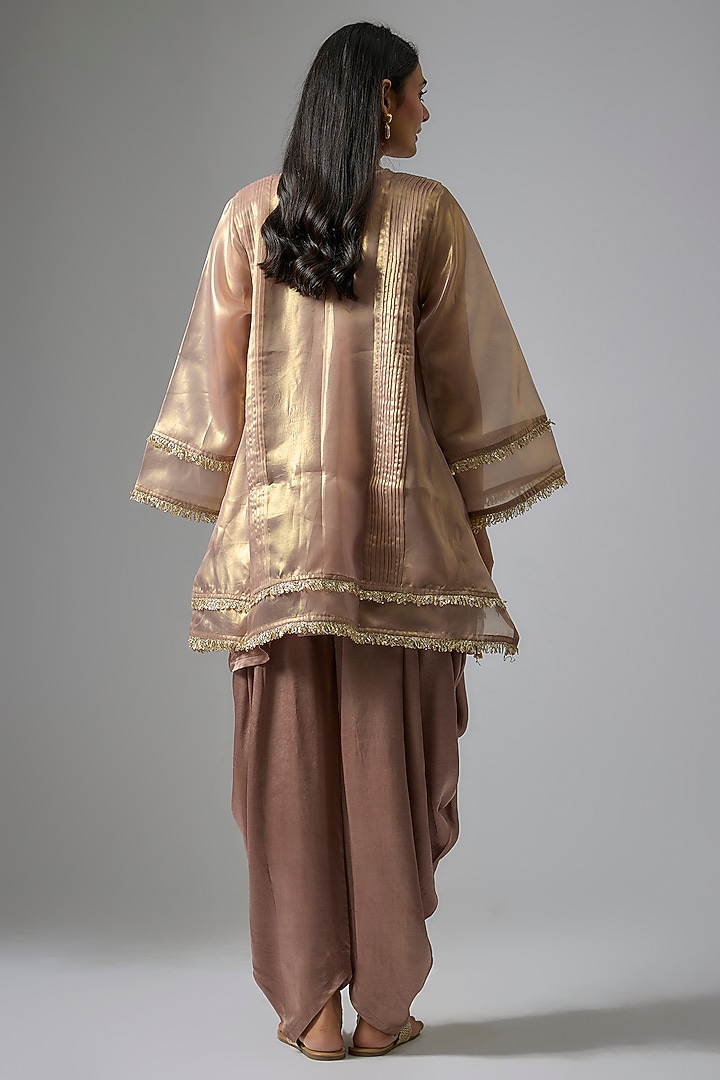 Brown & Gold Shimmer Organza Foil Embroidered Kurta Set by Kriti Bapna at Pernia's Pop Up Shop