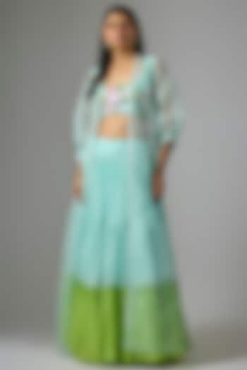 Multi-Colored Viscose Organza Tiered Jacket Wedding Lehenga Set by Kriti Bapna at Pernia's Pop Up Shop