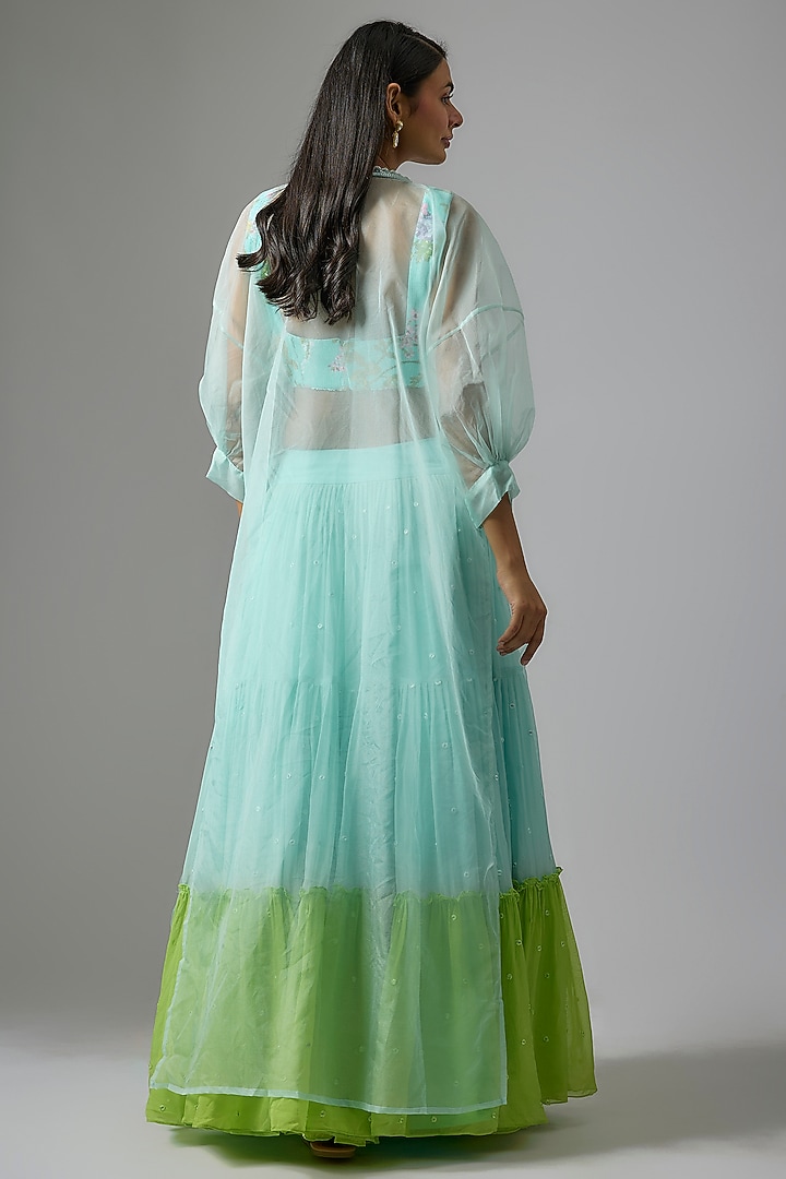 Multi-Colored Viscose Organza Tiered Jacket Wedding Lehenga Set by Kriti Bapna at Pernia's Pop Up Shop