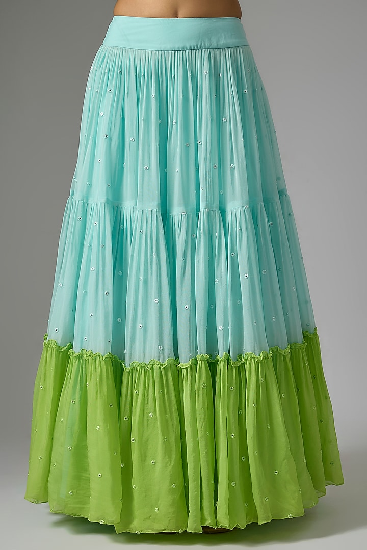 Multi-Colored Viscose Organza Tiered Jacket Wedding Lehenga Set by Kriti Bapna at Pernia's Pop Up Shop