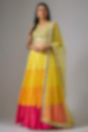Multi-Colored Viscose Organza Tiered Wedding Lehenga Set by Kriti Bapna at Pernia's Pop Up Shop