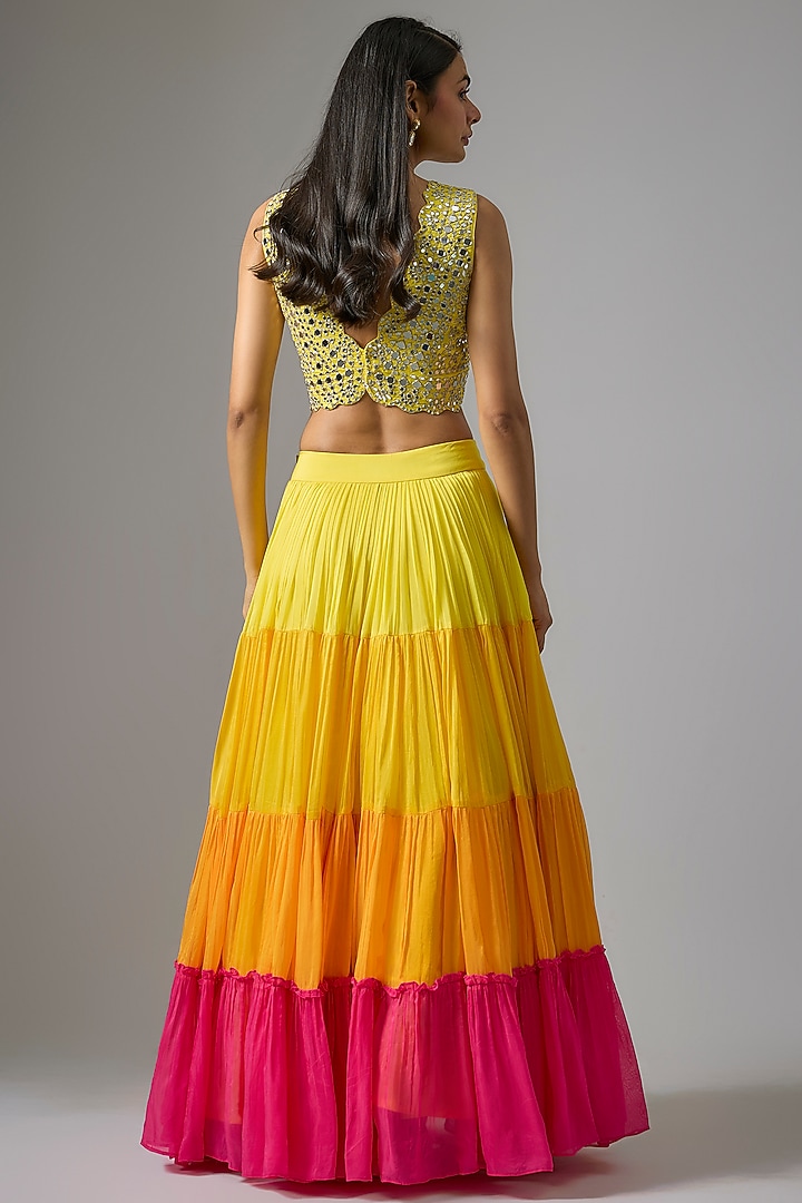 Multi-Colored Viscose Organza Tiered Wedding Lehenga Set by Kriti Bapna at Pernia's Pop Up Shop