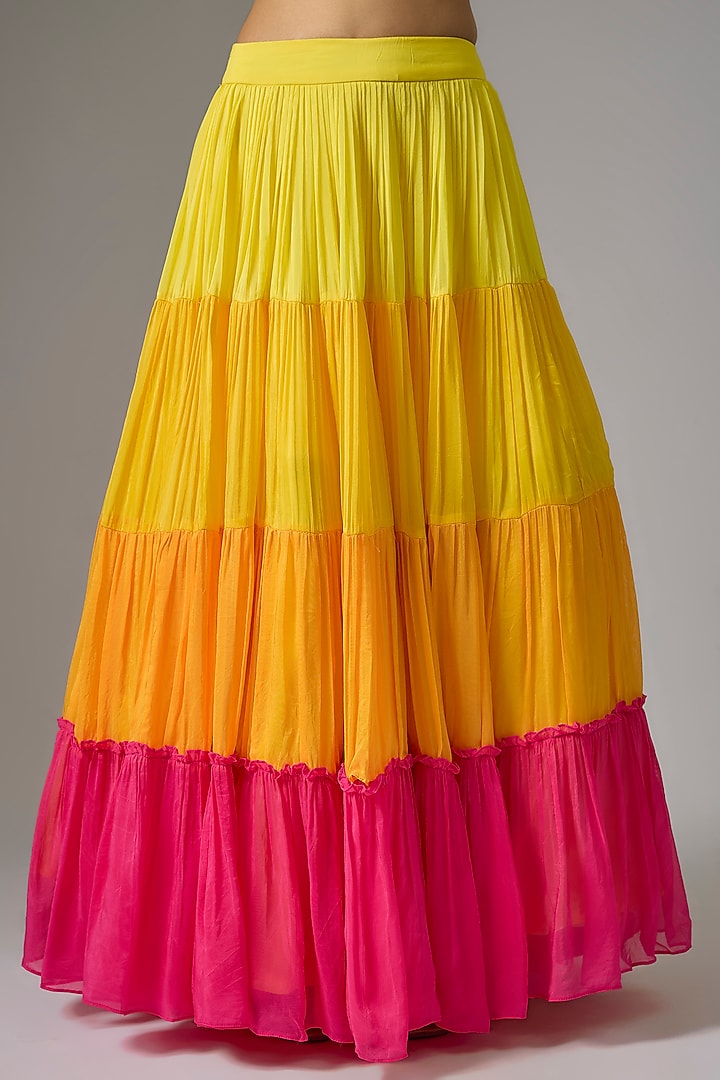 Multi-Colored Viscose Organza Tiered Wedding Lehenga Set by Kriti Bapna at Pernia's Pop Up Shop